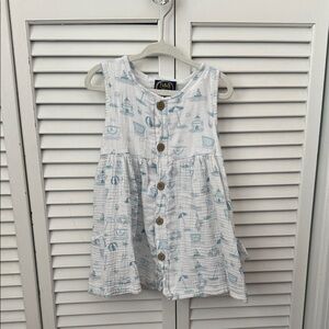 Emma Jean White and Blue Beach Muslin Button-Front Dress